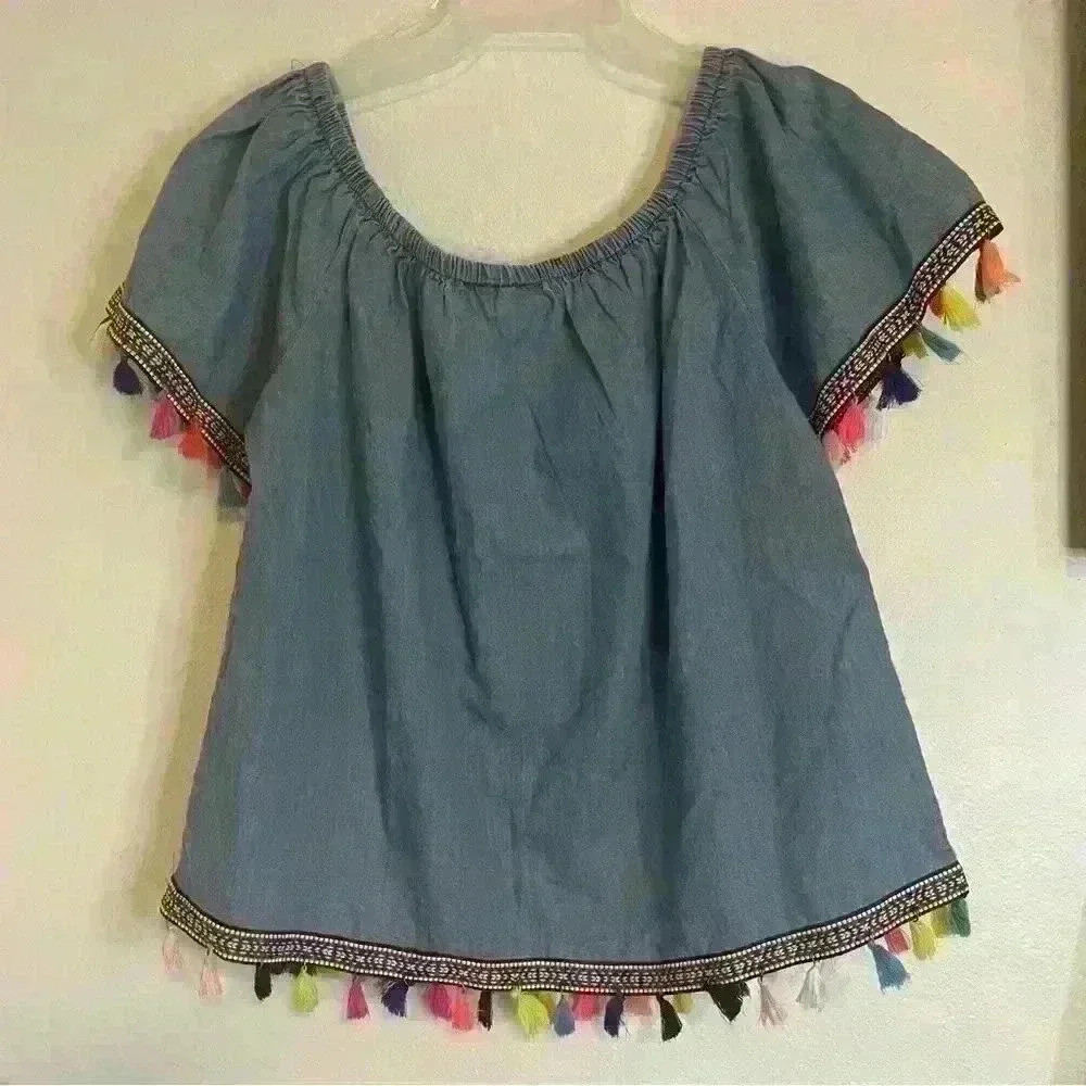 Speed Limit Mph Chambray Tassel Top Size Medium - image 6
